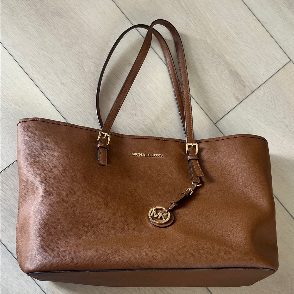 Michael Kors Cognac Saffiano Leather Tote with Gold Hardware